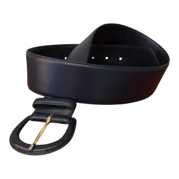 Charter Club Belt Genuine Black Leather Gold Tone Prong Women's Size Large - Picture 1 of 13